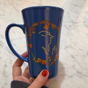 Vintage Disney Beauty and the Beast Blue Mug with Gold Accents